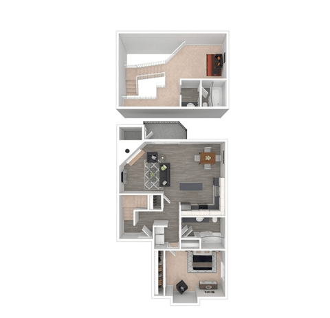 Floor plan for 1 bed, 2 baths, 1080 sqft