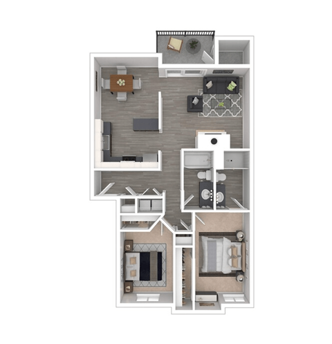 Floor plan for 2 beds, 2 baths, 990 sqft
