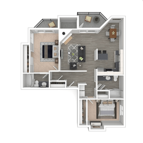 Floor plan for 2 beds, 2 baths, 1010 sqft