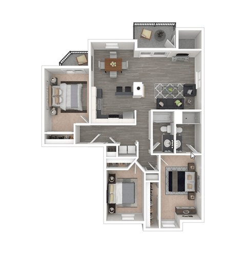 Floor plan for 3 beds, 2 baths, 1180 sqft