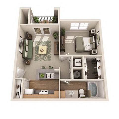 Floor plan for 1 bed, 1 bath, 646 sqft