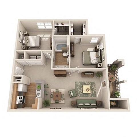 Floor plan for 2 beds, 1 bath, 1018 sqft