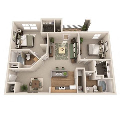 Floor plan for 2 beds, 2 baths, 1106 sqft