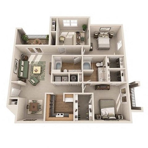 Floor plan for 3 beds, 2 baths, 1341 sqft