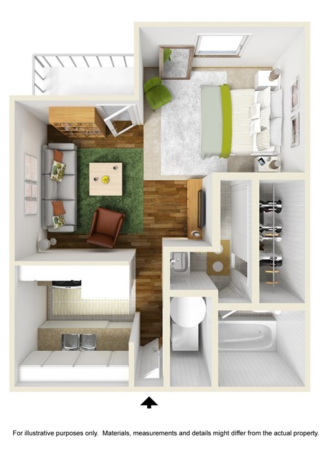 Floor plan for studio, 1 bath, 486 sqft