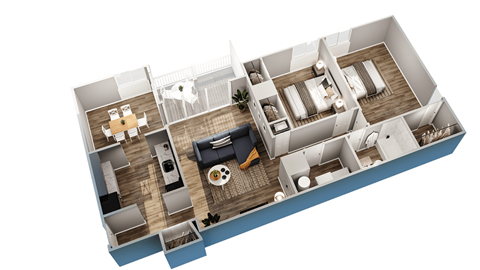 Floor plan for 2 beds, 1 bath, 972 sqft