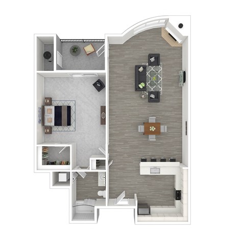 Floor plan for 1 bed, 1 bath, 857 sqft