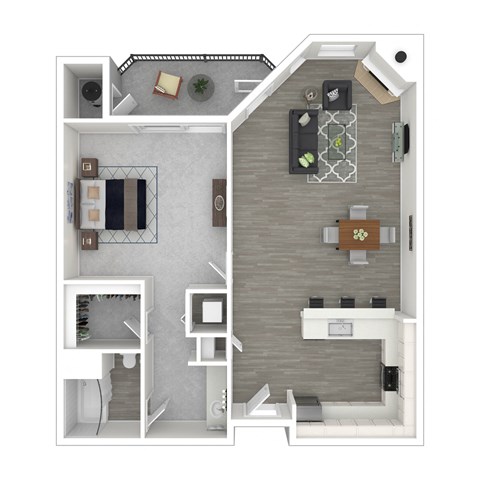 Floor plan for 1 bed, 1 bath, 765 sqft