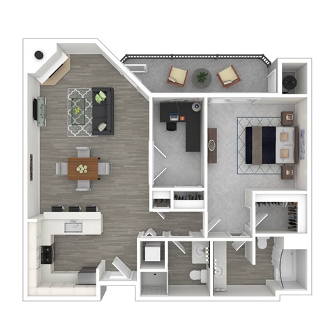 Floor plan for 1 bed, 1.5 baths, 968 sqft
