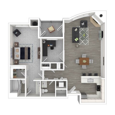 Floor plan for 1 bed, 1.5 baths, 1086 sqft