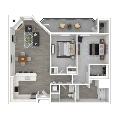 Floor plan for 2 beds, 2 baths, 970 sqft