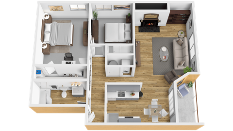 Floor plan for 2 beds, 1 bath, 1013 sqft