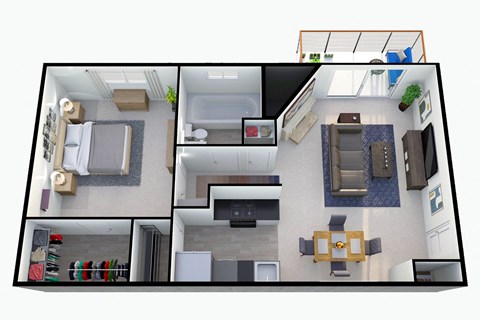 Floor plan for 1 bed, 1 bath, 650 sqft
