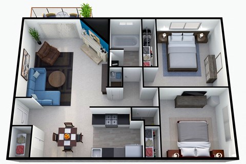 Floor plan for 2 beds, 1 bath, 780 sqft
