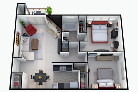 Floor plan for 2 beds, 1 bath, 830 sqft