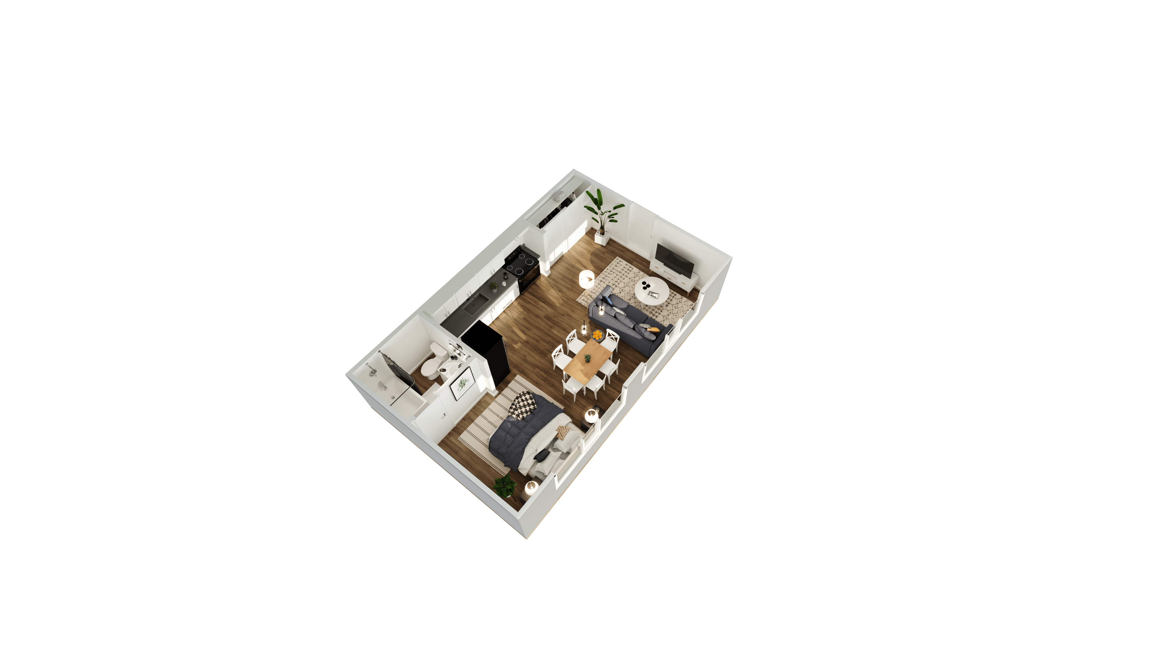 Floor plan for studio, 1 bath, 400 sqft