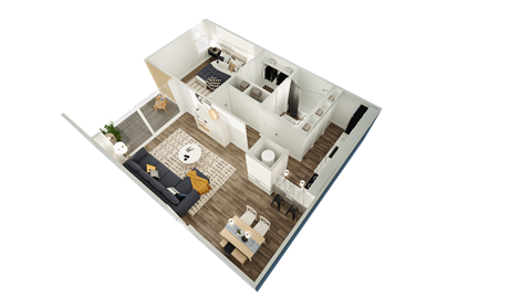 Floor plan for 1 bed, 1 bath, 725 sqft