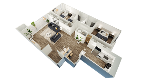 Floor plan for 2 beds, 2 baths, 1243 sqft