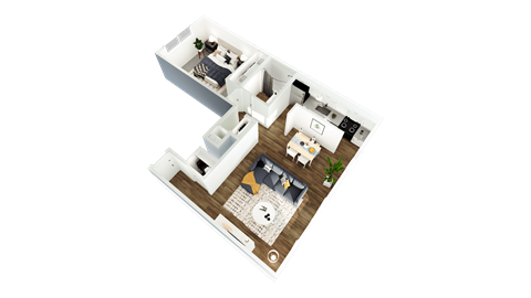 Floor plan for 1 bed, 1 bath, 610 sqft