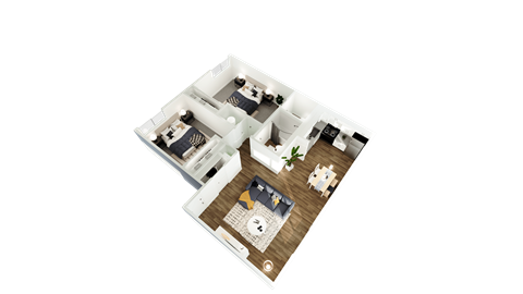 Floor plan for 2 beds, 1.5 baths, 950 sqft