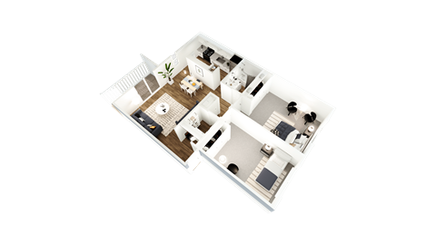 Floor plan for 2 beds, 1 bath, 860 sqft