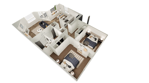 Floor plan for 2 beds, 2 baths, 958 sqft
