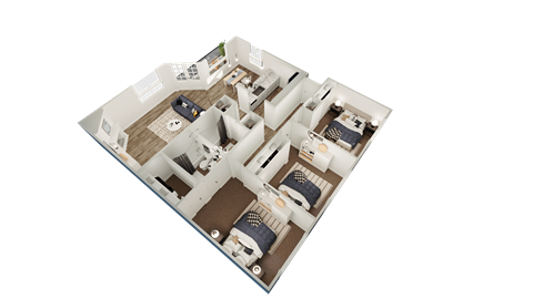Floor plan for 3 beds, 2 baths, 1267 sqft