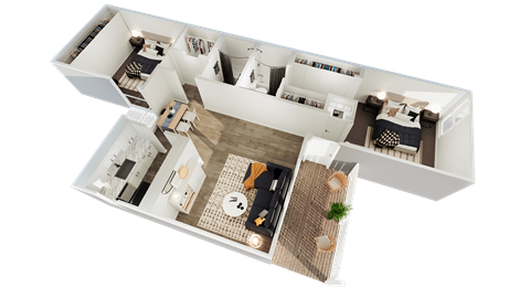 Floor plan for 2 beds, 2 baths, 1010 sqft