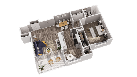 Floor plan for 1 bed, 1 bath, 777 sqft