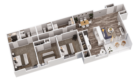 Floor plan for 3 beds, 2 baths, 1373 sqft