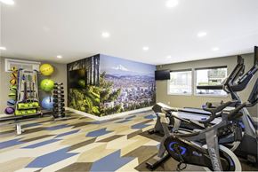 Beaverton apartment for rent - a home gym with a large mural on the wall