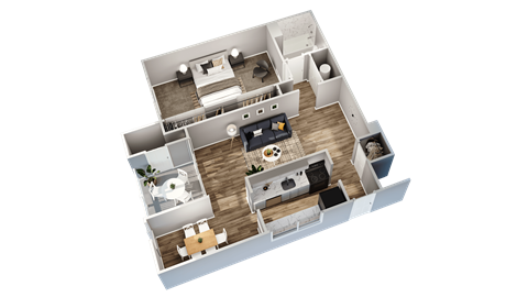 Floor plan for 1 bed, 1 bath, 750 sqft