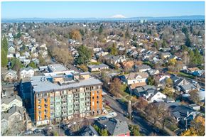 Portland apartment for rent - an aerial view of a city with a mountain in the background