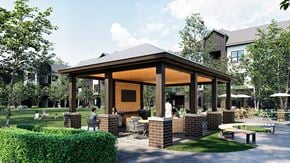 Knoxville apartment for rent - a rendering of a pavilion with tables and chairs in a courtyard
