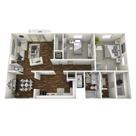 Floor plan for 2 beds, 1.5 baths, 1054 sqft