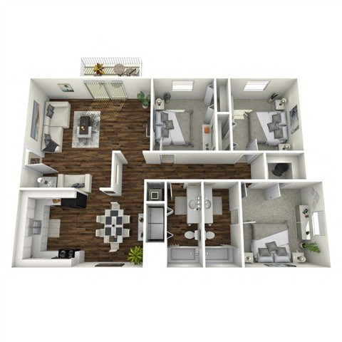 Floor plan for 3 beds, 2 baths, 1250 sqft