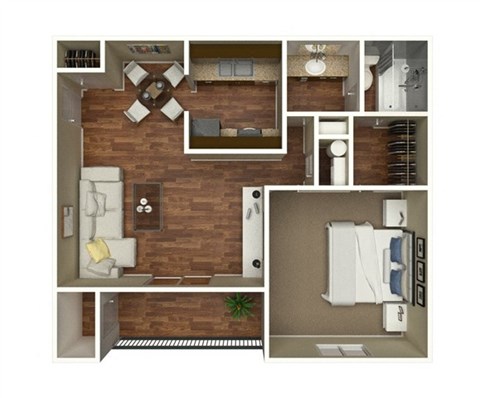 Floor plan for 1 bed, 1 bath, 700 sqft