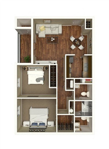 Floor plan for 2 beds, 1.5 baths, 900 sqft