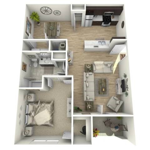 Floor plan for 1 bed, 1 bath, 811 sqft