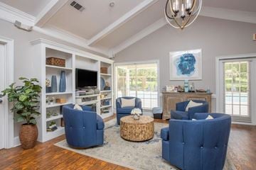 Chattanooga apartment for rent - A living room with blue chairs and a wooden floor.