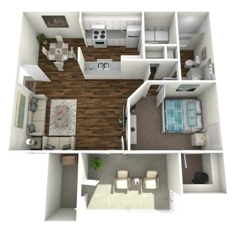 Floor plan for 1 bed, 1 bath, 1044 sqft