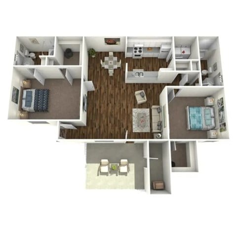 Floor plan for 2 beds, 2 baths, 1312 sqft