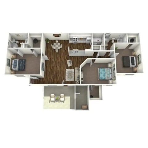 Floor plan for 3 beds, 2 baths, 1547 sqft