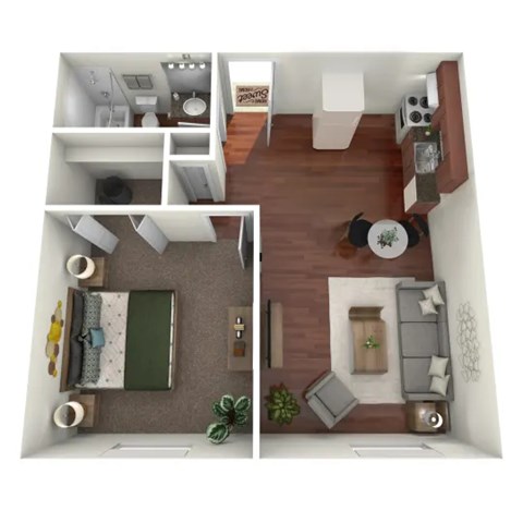 Floor plan for 1 bed, 1 bath, 650 sqft