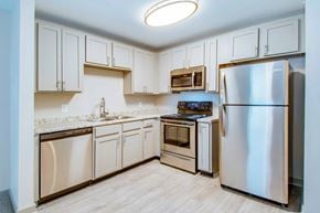 Madison apartment for rent - A kitchen with a refrigerator, oven, and sink.