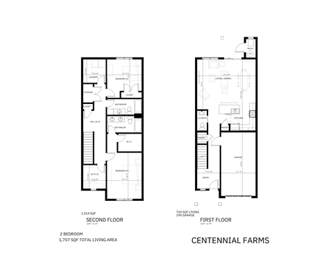 Floor plan for 2 beds, 2.5 baths, 1757 sqft