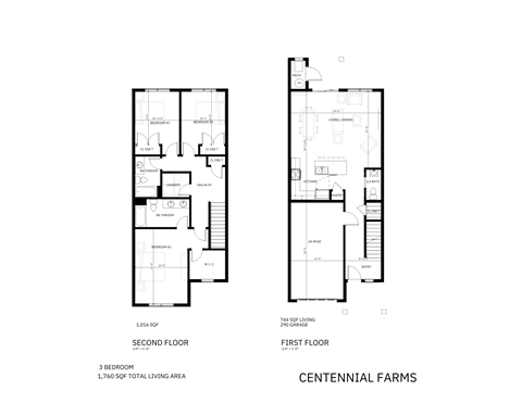 Floor plan for 3 beds, 2.5 baths, 1760 sqft
