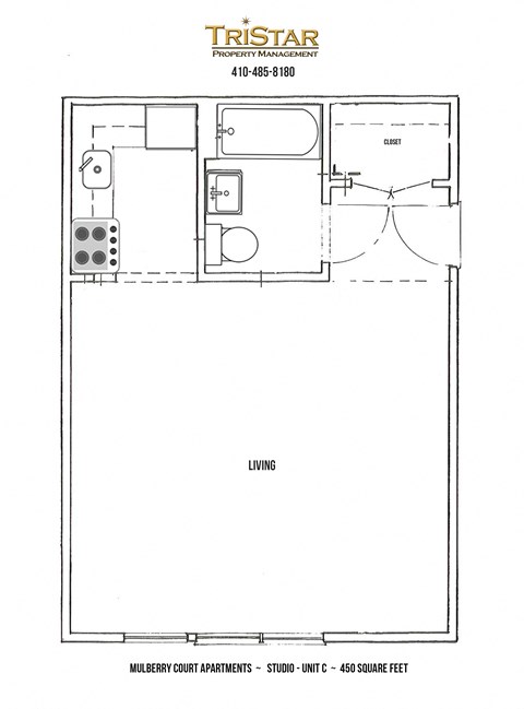 Floor plan for studio, 1 bath, 450 sqft
