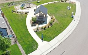 Watkins apartment for rent - an aerial view of a park with a gazebo in the middle