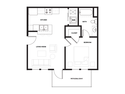 Floor plan for 1 bed, 1 bath, 565 sqft